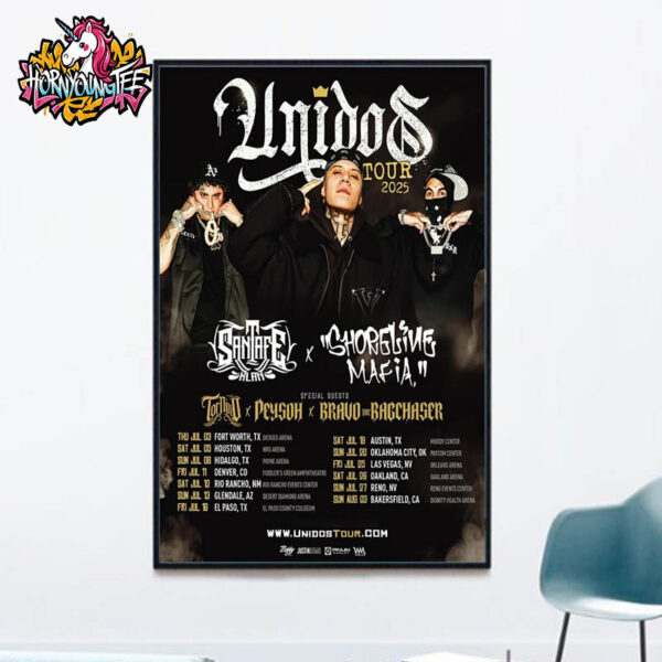 Santa Fe Klan And Shoreline Mafia Unidos Tour 2025 Schedule Cities Tour Dates In North America Unite For One Of The Hottest Tours In 2025 Poster Home Decor Canvas