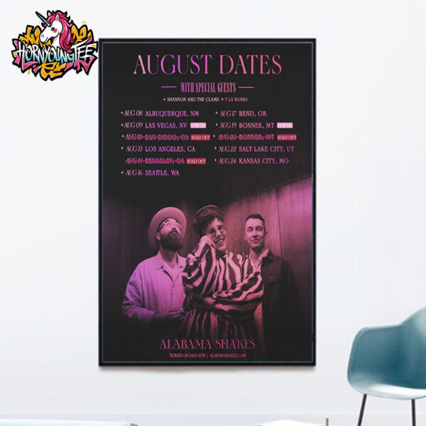 Alabama Shakes Tour 2025 With Shannon And The Clams And Y La Bama Schedule August Dates Poster Home Decor Canvas
