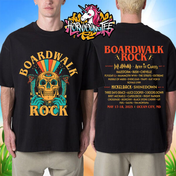 Boardwalk Rock Festival 2025 In Ocean City MD On May 17-18 2025 Skull Lineup Unisex T-Shirt Two Sides