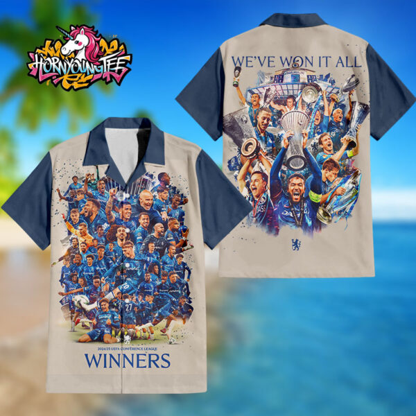 Celebrates Poster Chelsea FC Winners Champions 2024-25 UEFA Conference League All Legend Lifted The Trophy Regular Hawaiian Shirt