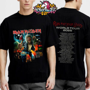 Iron Maiden Run For Your Lives World Tour 2025 Merchandise Tee Schedule Cities Tour Dates Unisex T-Shirt Two Sides