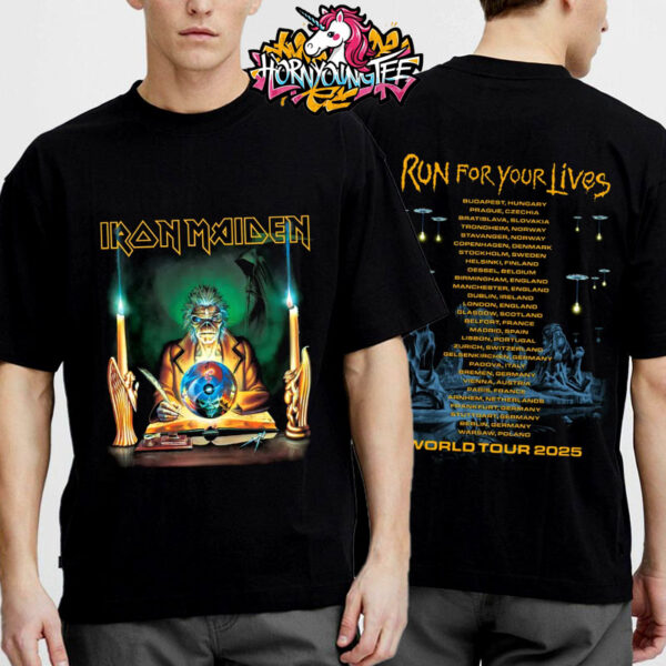 Iron Maiden World Tour 2025 Run For Your Lives Retro Clairvoyant 2025 Tour Unisex T-Shirt Two Sides