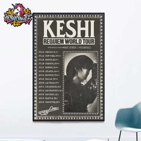 Keshi Requiem Tour North America 2025 With Special Guests Mac Ayres And Starfall Schedule Cities Tour Dates Poster Home Decor Canvas