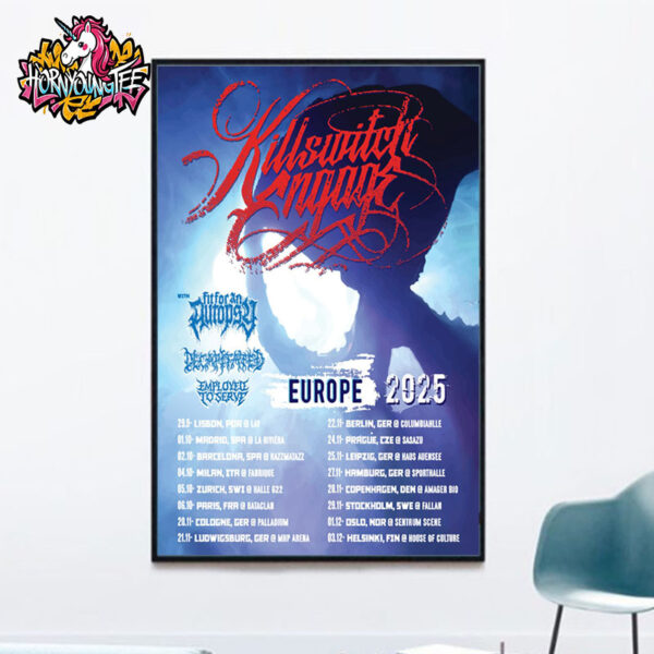 Killswitch Engage Europe Tour 2025 Official Poster With Special Guests Schedule Cities Tour Dates Poster Home Decor Canvas
