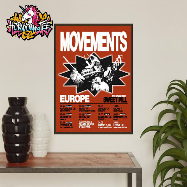 Movements Band Europe Tour 2025 Poster Schedule Cities Tour Dates And Show At Slam Dunk Festival Poster Home Decor Canvas