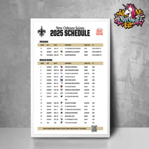 NFL 2025 New Orleans Saints Official Poster Schedule Poster Home Decor Canvas
