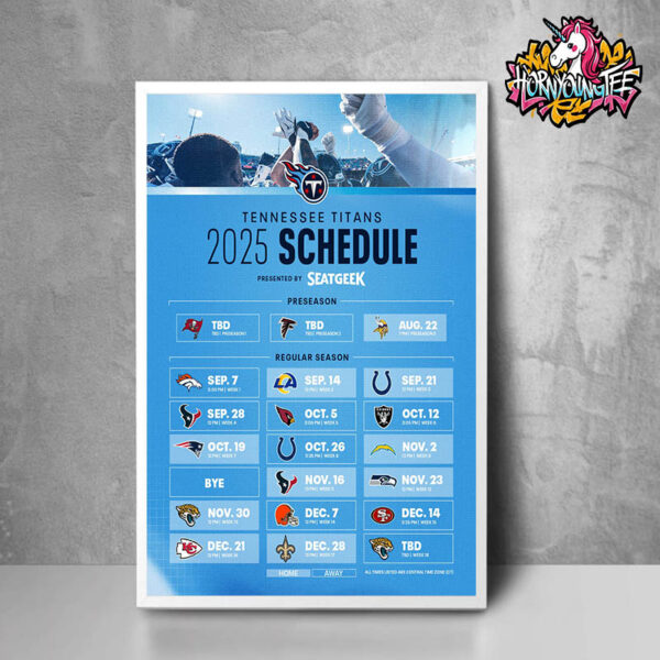 NFL 2025 Tennessee Titans Official Poster Schedule 2025 Poster Home Decor Canvas