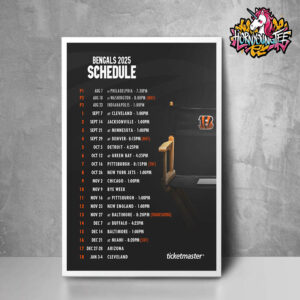 NFL Cincinnati Bengals Official Poster Bengals 2025 Schedule Poster Home Decor Canvas