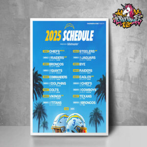 NFL Los Angeles Chargers Official Poster 2025 Schedule Poster Home Decor Canvas