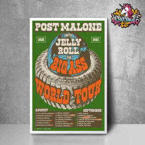 Post Malone With Jelly Roll The Big Ass World Tour 2025 Schedule August And September Tour Dates Official Poster Poster Home Decor Canvas