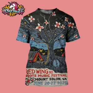Red Wing XII Roots Music Festival Event Poster Merchandise In Natural Chimneys Park In Mount Solon Virginia Held On June 20 22 2025 All Over Print Shirt