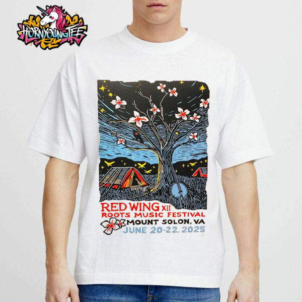 Red Wing XII Roots Music Festival Event Poster Merchandise In Natural Chimneys Park In Mount Solon Virginia Held On June 20 22 2025 Unisex T-Shirt
