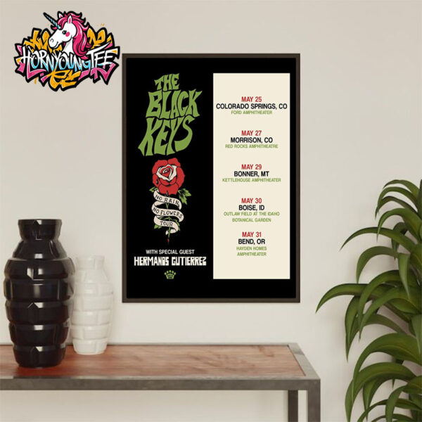 The Black Keys Poster Venue No Rain No Flowers Tour 2025 Schedule Cities Tour Dates Poster Home Decor Canvas