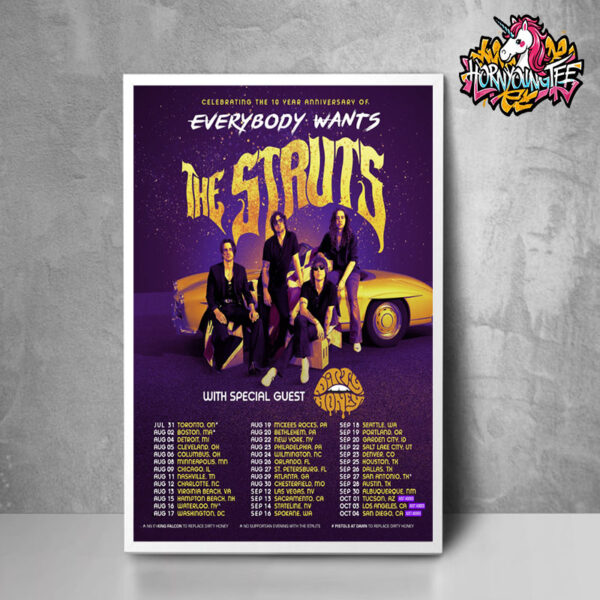 The Struts Celebrating The 10 Year Anniversary 2025 Featuring With Dirty  Honey Band Schedule Cities Tour Dates Poster Home Decor Canvas