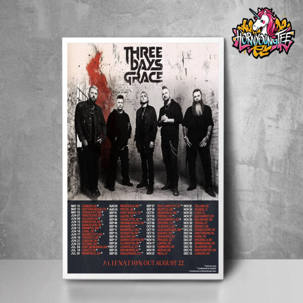 Three Days Grace Tour 2025 Releases New Album Alienation On August 22 2025 Poster Schedule Cities Tour Dates Poster Home Decor Canvas