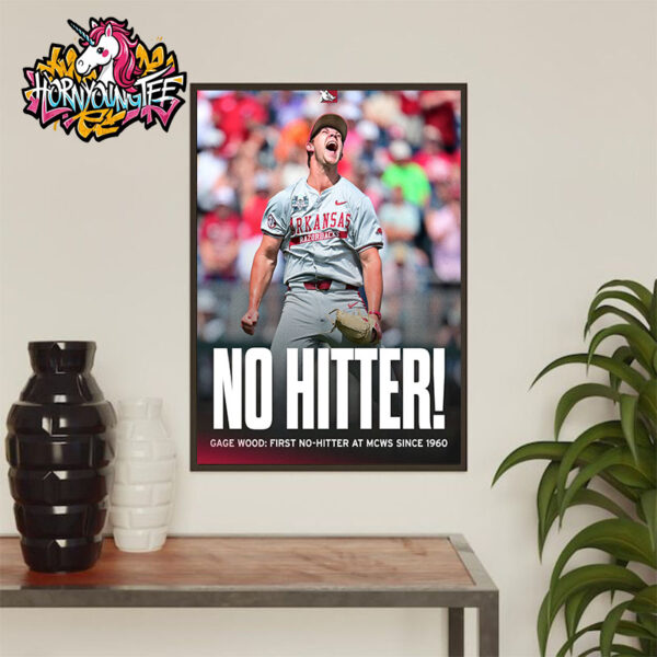Arkansas Razorbacks No Hitter Gage Wood First No Hitter At MCWS Since 1960 Poster Home Decor Canvas