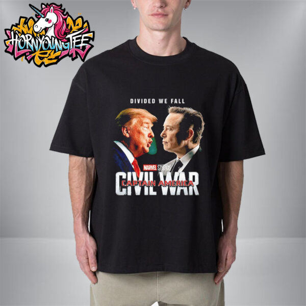 Divided We Fall Captain America Civil War Trump vs Elon Musk Parody Unisex T-Shirt
