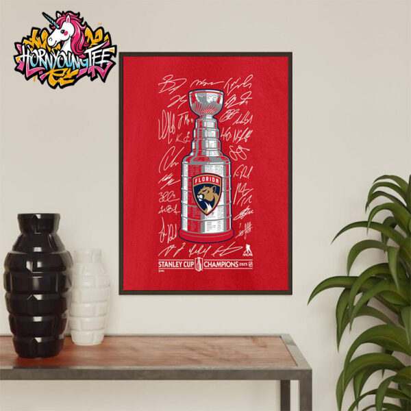 Florida Panthers Fanatics Red 2025 Stanley Cup Champions Signature Poster Home Decor Canvas