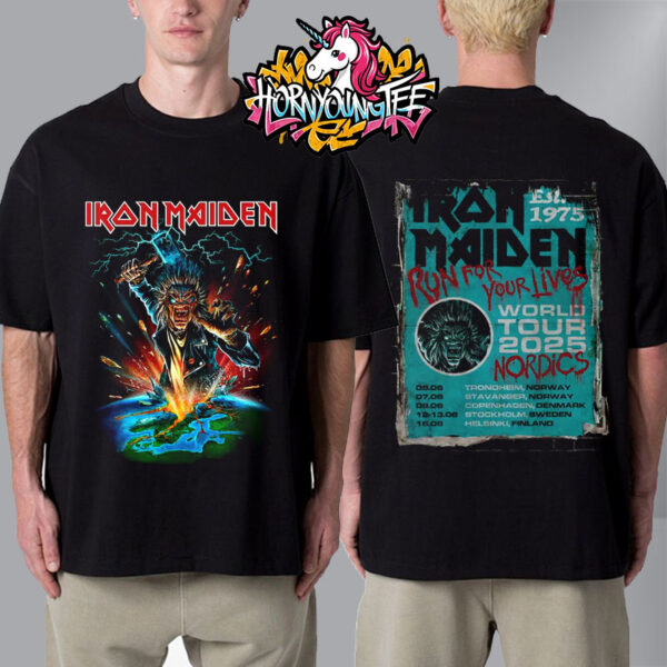 Iron Maiden Run For Your Lives World Tour 2025 Merchandise Nordics Tee Est 1975 Unisex T-Shirt Two Sides