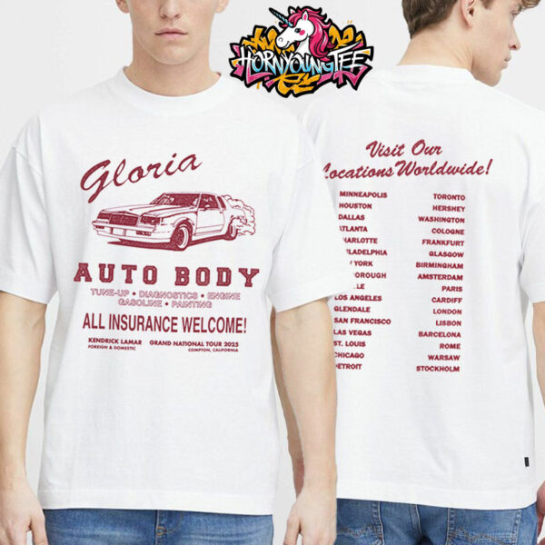 Kendrick Lamar Gloria Auto Body Grand National Tour 2025 Location Worldwide T-Shirt Two Sides