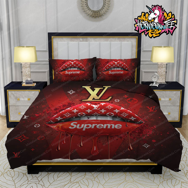 Louis Vuitton And Supreme Black And Red Lips Duvet Cover Comforters Bedding Sets Louis Vuitton And Supreme Black And Red Lips Duvet Cover Comforters Bedding Sets