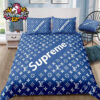 Louis Vuitton Blue Multi Logo Teddy Bear Comforter With Supreme Accents Comforter Bedding Sets