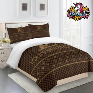 Louis Vuitton Brown Gold Logo Comforter Bedding Sets