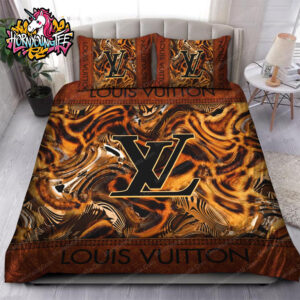 Louis Vuitton Brown Leopard Luxury Bedding Set With Black Logo
