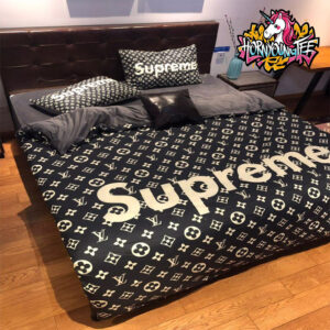Louis Vuitton Collab Supreme Monochrome Logo Comforter Bedding Sets
