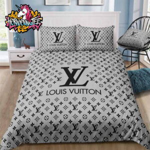 Louis Vuitton Custom Logo Monogram Grey Color Comforter Bedding Sets