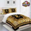 Louis Vuitton Golden Black Logo Leopard Print Pattern Comforter Duvet Covers Bedding Sets