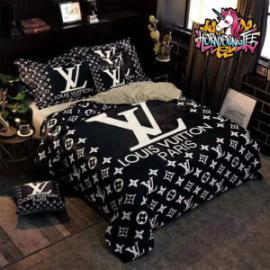 Louis Vuitton LV Logo Paris Black Background Comforter Bedding Sets