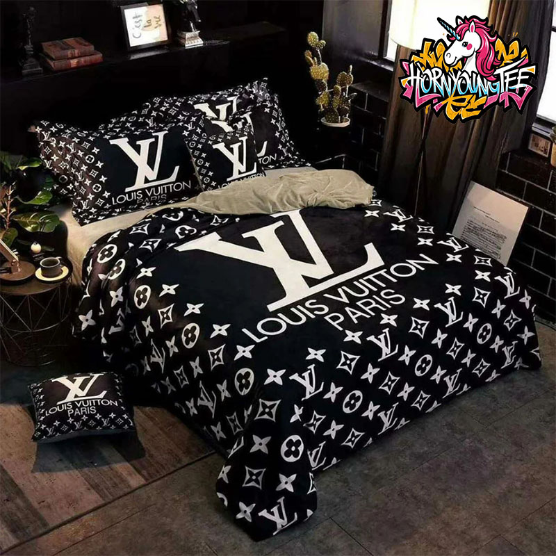 Louis Vuitton LV Logo Paris Black Background Comforter Bedding Sets Louis Vuitton LV Logo Paris Black Background Comforter Bedding Sets