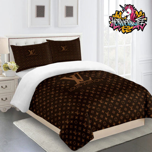 Louis Vuitton Logo LV Dark Chocolate Colors Comforter Bedding Sets