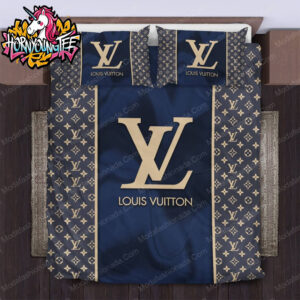 Louis Vuitton Navy Blue Classic Logo Striped Duvet Covers Bedding Sets