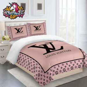 Louis Vuitton Pink Black Logo LV Comforter Bedding Sets
