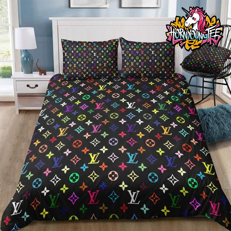 Louis Vuitton Rainbow Logo Queen Color Full Black Background Comforter Bedding Sets Louis Vuitton Rainbow Logo Queen Color Full Black Background Comforter Bedding Sets