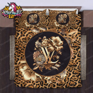 Louis Vuitton Wild Luxury Leopard Print Bed Set with Golden Florals