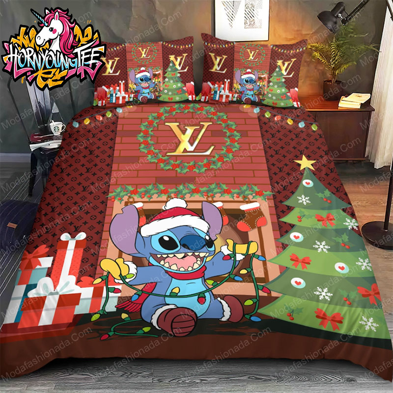 Louis Vuitton x Stitch Christmas Logo Comforter Bedding Sets Louis Vuitton x Stitch Christmas Logo Comforter Bedding Sets
