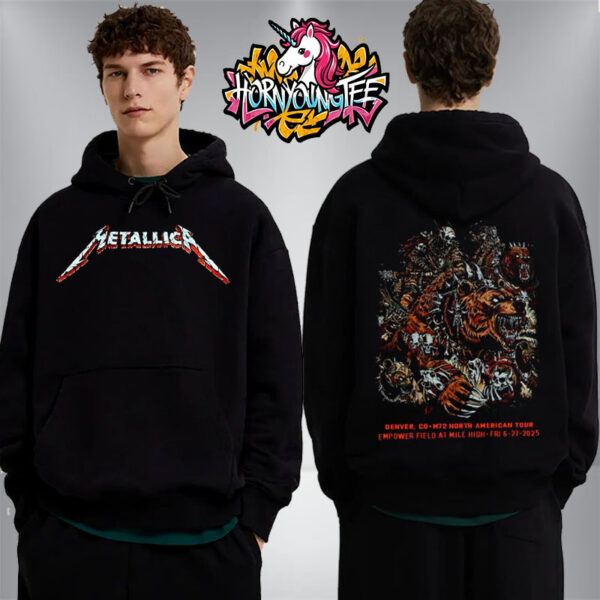 Metallica M72 Denver 2025 Night 1 Venue Hoodie In Denver Colorado At Empower Field at Mile High On June 27 2025 Black Unisex Hoodie