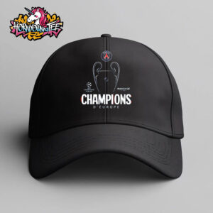 PSG UCL Champions 2025 Trophy Outline Graphic Black Hat Cap