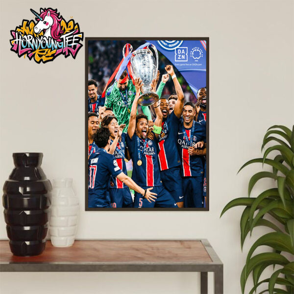 PSG Winners Champions League 2025 Marquinhos Lifts The Trophy Poster Home Decor Canvas