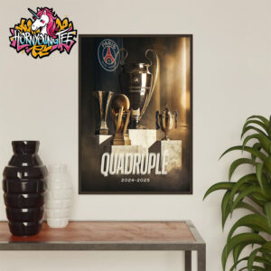 Paris Saint Germain Quadruple Trophy 2024-2025 Poster Home Decor Canvas