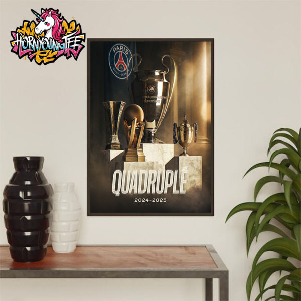 Paris Saint Germain Quadruple Trophy 2024-2025 Poster Home Decor Canvas