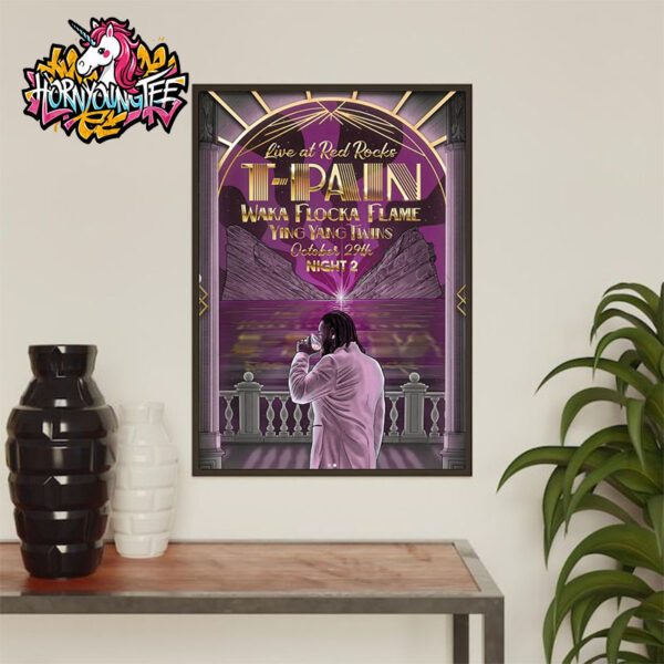 T-Pain Venue Poster Nights 2 Live At Red Rocks ON October 29 2025 Poster Home Decor Canvas