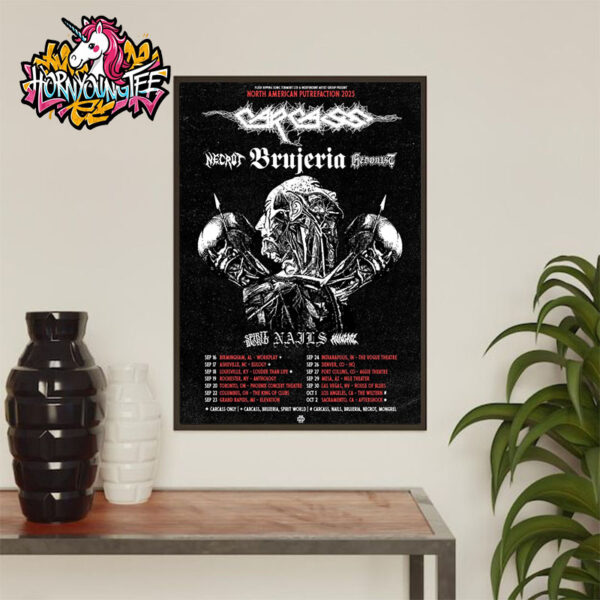 Carcass Band North America Putrefation 2025 Tour Schedule Tour Dates Poster Home Decor Canvas