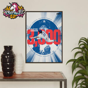 Clayton Kershaw Reach 3000 Strikeouts Poster Home Decor Canvas