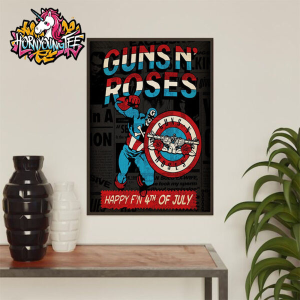 Guns N Roses Happy F’n 4th Of July Captain America Art Poster Home Decor Canvas