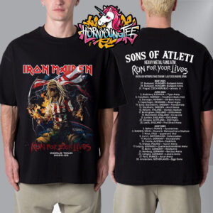 Iron Maiden Sons Of Atleti Heavy Metal Fans ATM Atletico de Madrid Run For Your Lives 2025-2026 Schedule Cities Dates Unisex T-Shirt Two Sided