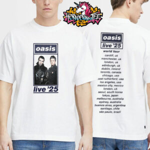 Oasis Live 25 World Tour Schedule Cities Tour Exclusive Tee T-Shirt Two Sided
